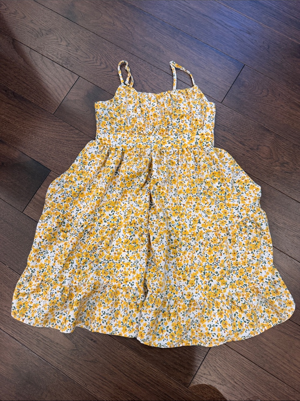 SHEIN Girls' Yellow Floral Sundress with Spaghetti Straps Size 9 - C72-092